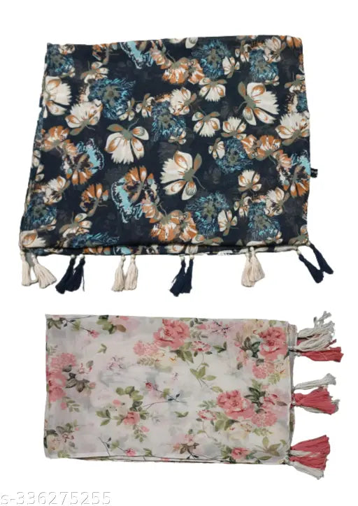 Poshampaa™ Printed Chiffon Stoles with Tassels – Pack of 2 