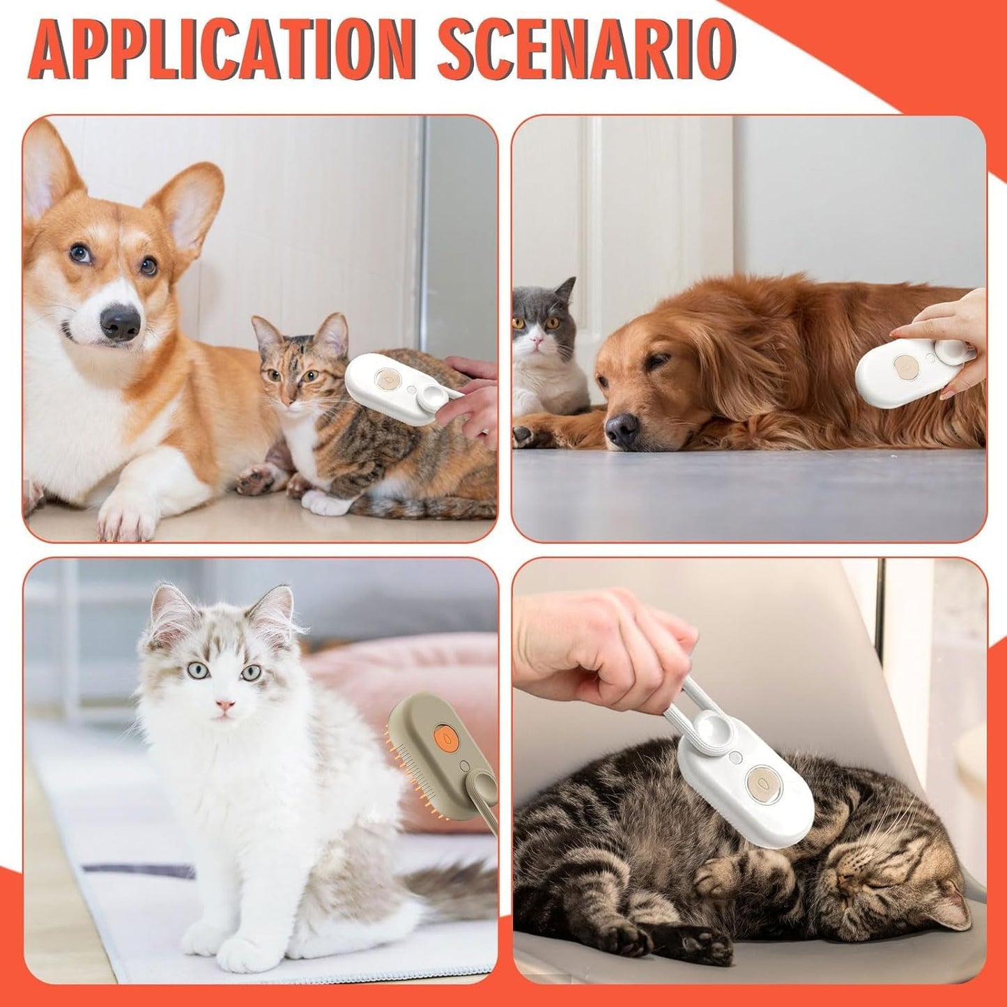 3In1 Pet Steam Brush - One-Touch Spray Pet Hair Removal Tool 360°Rotating Handle Cat Brush With Steam Silicone Massage Comb Cat Brush For Shedding Multifunctional Dog Hair Brush