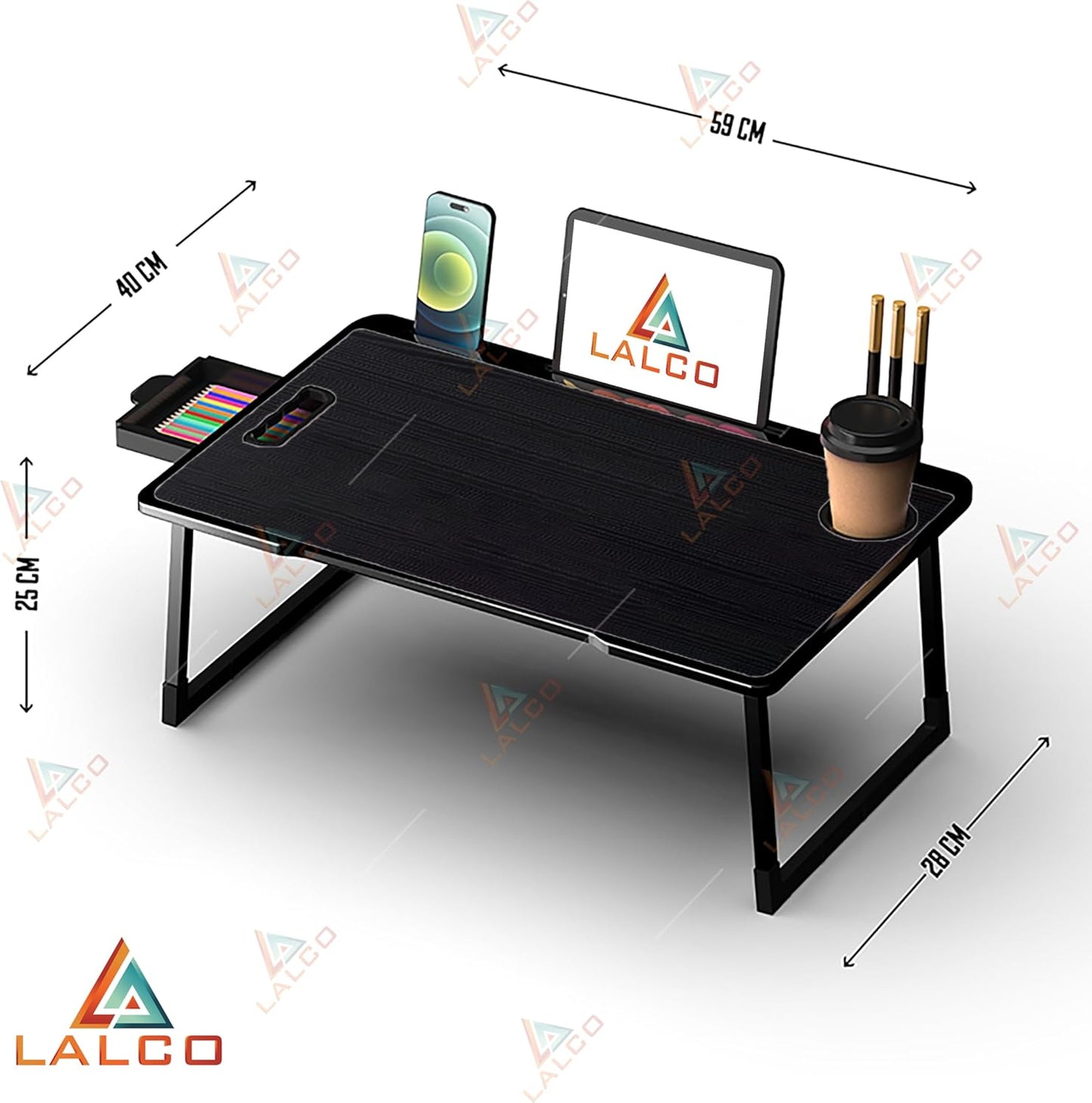 Study Table Bed Table Premium Laptop Table/Foldable and Portable Wooden/Writing Desk for Office/Home/School~~ (COTTED~Black)