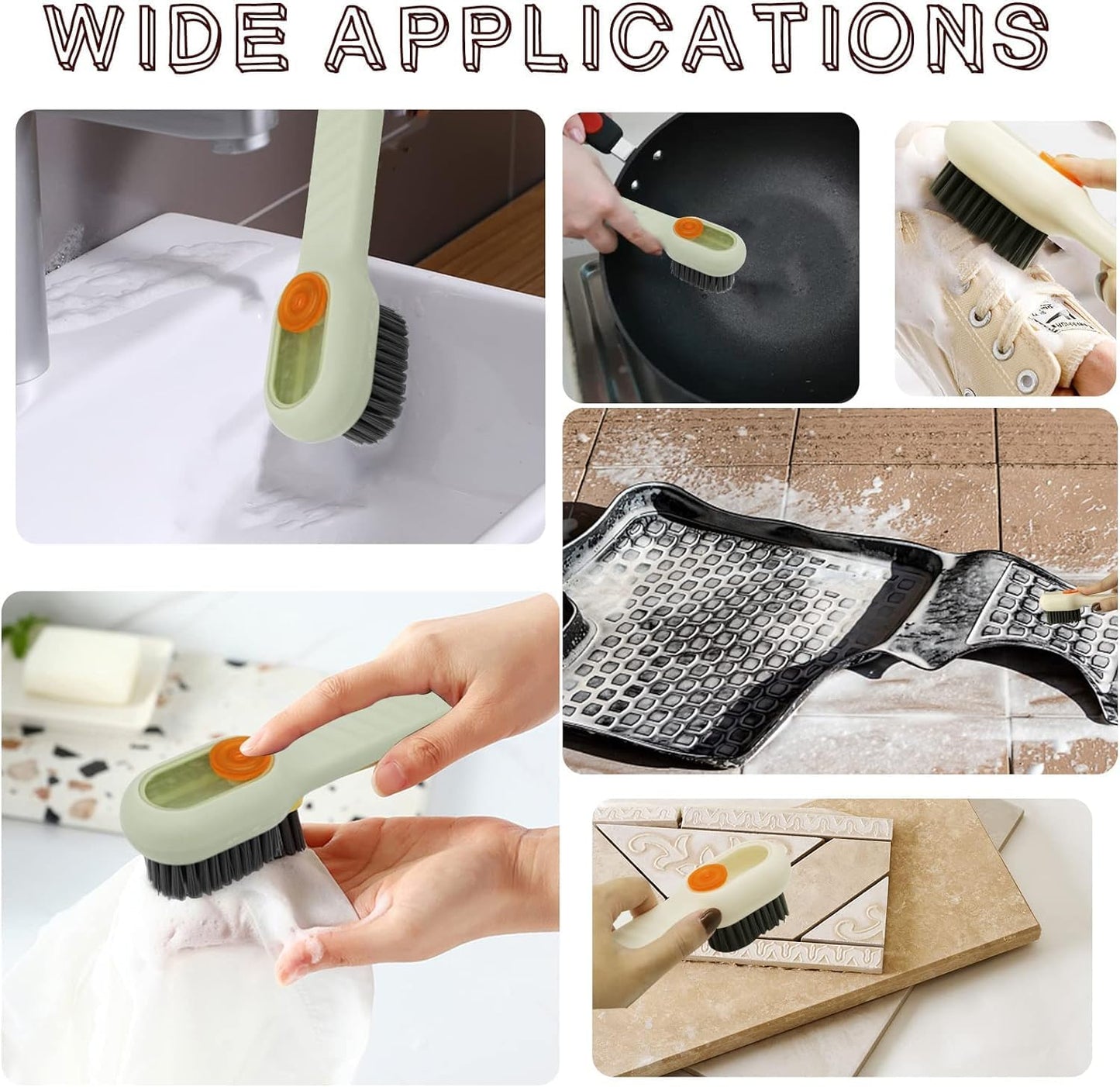 Multifunctional Liquid Shoe Brush with Liquid Box, Adding Liquid Filled Brush with Soap Dispenser Press Type, Long Handle Shoe Cleaner Brush Cleaning with New Liquid Cartridge Pack of 1, Plastic