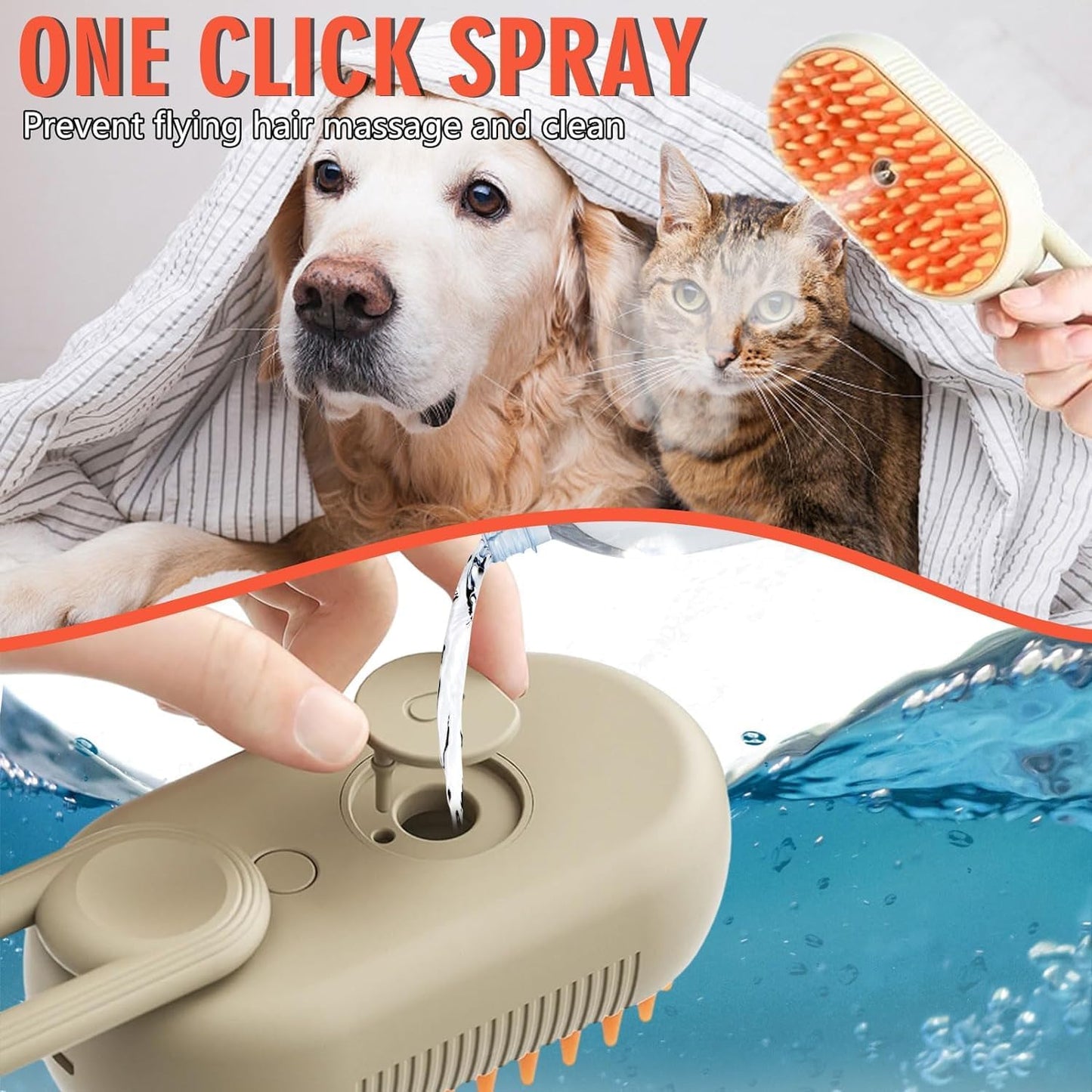 3In1 Pet Steam Brush - One-Touch Spray Pet Hair Removal Tool 360°Rotating Handle Cat Brush With Steam Silicone Massage Comb Cat Brush For Shedding Multifunctional Dog Hair Brush