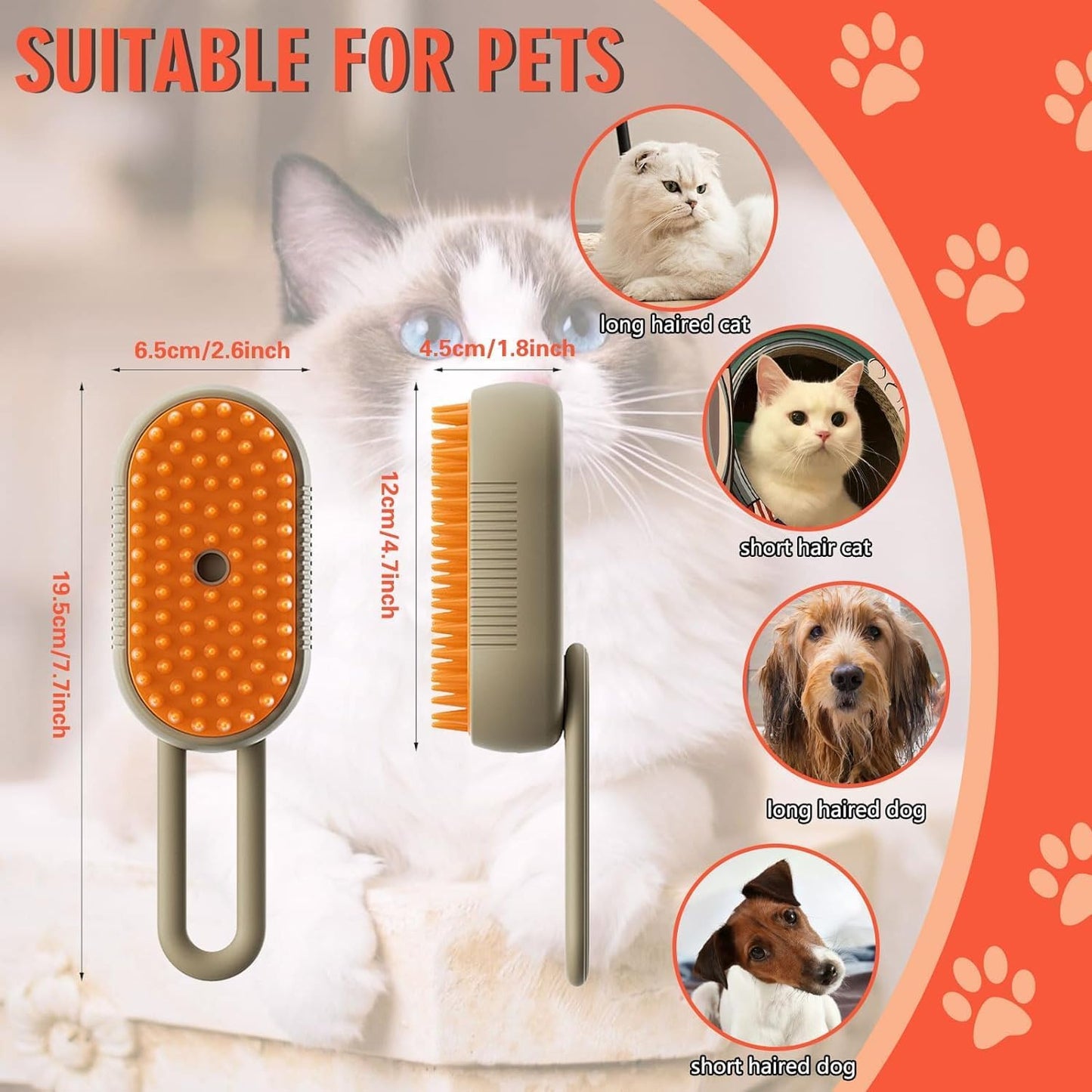 3In1 Pet Steam Brush - One-Touch Spray Pet Hair Removal Tool 360°Rotating Handle Cat Brush With Steam Silicone Massage Comb Cat Brush For Shedding Multifunctional Dog Hair Brush