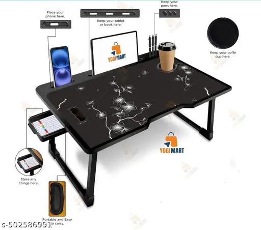 Study Table Bed Table Premium Laptop Table/Foldable and Portable Wooden/Writing Desk for Office/Home/School~~ (COTTED~Black)