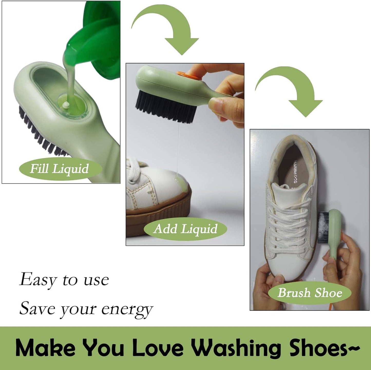 Multifunctional Liquid Shoe Brush with Liquid Box, Adding Liquid Filled Brush with Soap Dispenser Press Type, Long Handle Shoe Cleaner Brush Cleaning with New Liquid Cartridge Pack of 1, Plastic
