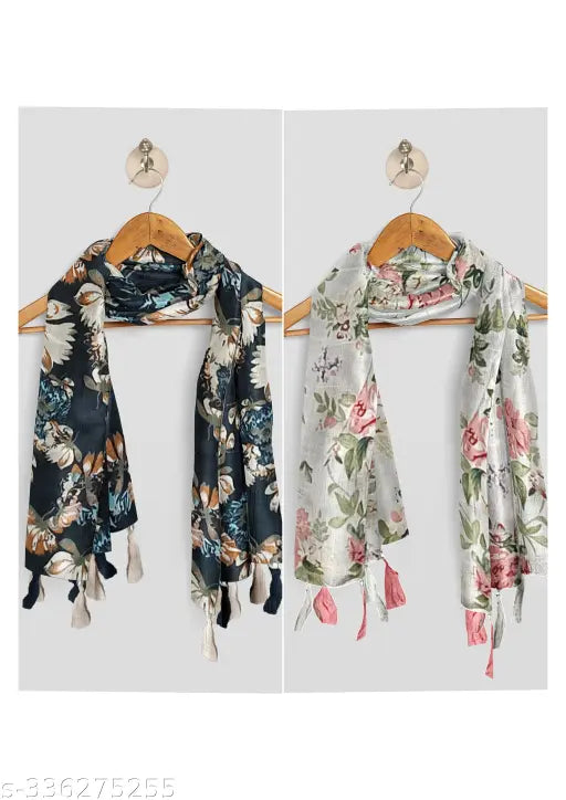 Poshampaa™ Printed Chiffon Stoles with Tassels – Pack of 2&nbsp;
