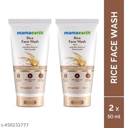 Mamaearth Rice Face Wash With Rice Water & Niacinamide for Glass Skin | For Hydrated & Even Skin Tone | 50 ml x 2