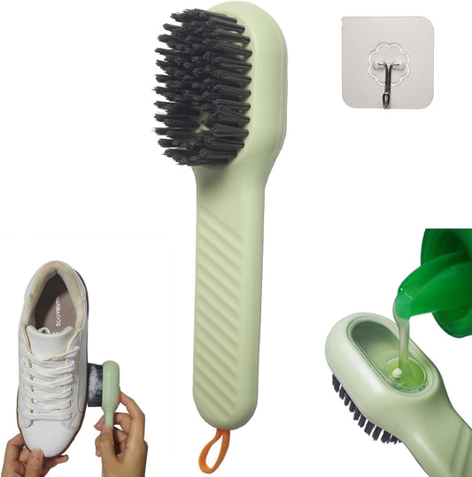 Multifunctional Liquid Shoe Brush with Liquid Box, Adding Liquid Filled Brush with Soap Dispenser Press Type, Long Handle Shoe Cleaner Brush Cleaning with New Liquid Cartridge Pack of 1, Plastic