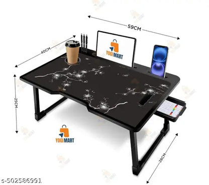 Study Table Bed Table Premium Laptop Table/Foldable and Portable Wooden/Writing Desk for Office/Home/School~~ (COTTED~Black)