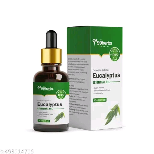 99 Herbs Eucalyptus Essential Oil - 100% Pure & Natural | For Hair Growth, Beard, Skin, Steam, Breathing, Muscle Pain, Diffuser & Aromatherapy - Therapeutic Grade (Undiluted)