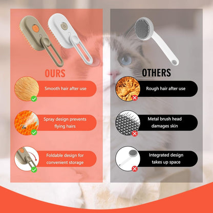 3In1 Pet Steam Brush - One-Touch Spray Pet Hair Removal Tool 360°Rotating Handle Cat Brush With Steam Silicone Massage Comb Cat Brush For Shedding Multifunctional Dog Hair Brush