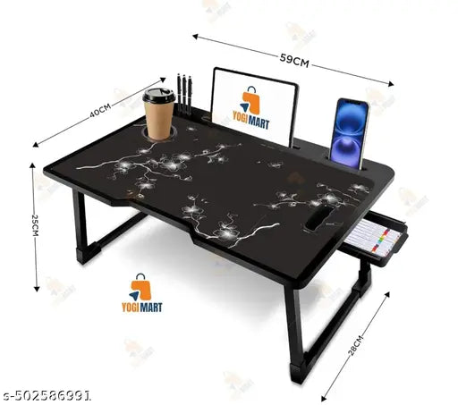 Study Table Bed Table Premium Laptop Table/Foldable and Portable Wooden/Writing Desk for Office/Home/School~~ (COTTED~Black)