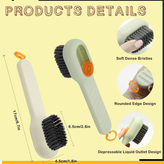 Multifunctional Liquid Shoe Brush with Liquid Box, Adding Liquid Filled Brush with Soap Dispenser Press Type, Long Handle Shoe Cleaner Brush Cleaning with New Liquid Cartridge Pack of 1, Plastic